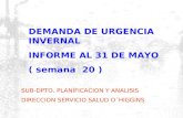 DEMANDA DE URGENCIA INVERNAL INFORME AL 31 DE MAYO ( semana 20 ) SUB-DPTO. PLANIFICACION Y ANALISIS DIRECCION SERVICIO SALUD O´HIGGINS.