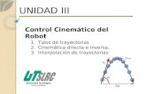 Control Cinemático del Robot 1.Tipos de trayectorias 2.Cinemática directa e inversa. 3.Interpolación de trayectorias UNIDAD III.