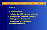 TEMA: Transformación lluvia - escorrentía ÍNDICE ntroducción Introducción Metodo del hidrograma unitario Metodo del hidrograma unitario Hidrograma sintético.
