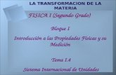 LA TRANSFORMACION DE LA MATERIA FISICA I (Segundo Grado) Bloque I Introducción a las Propiedades Físicas y su Medición Tema I.4 Sistema Internacional de.