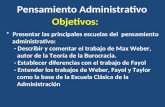 Pensamiento Administrativo Objetivos: * Presentar las principales escuelas del pensamiento administrativo: - Describir y comentar el trabajo de Max Weber,