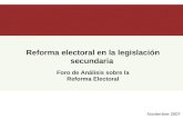 Reforma electoral en la legislación secundaria Noviembre 2007 Foro de Análisis sobre la Reforma Electoral.