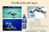 Purificación del agua Temario Dr. Leandro Alberto Páramo Aguilera lparamo99@yahoo.comlparamo99@yahoo.com Tel. 87594165 lparamo99@yahoo.com 1.El agua, Generalidades.