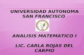 UNIVERSIDAD AUTONOMA SAN FRANCISCO ANALISIS MATEMATICO I LIC. CARLA ROJAS DEL CARPIO.