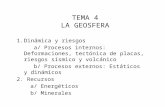 TEMA 4 LA GEOSFERA 1.Dinámica y riesgos a/ Procesos internos: Deformaciones, tectónica de placas, riesgos sísmico y volcánico b/ Procesos externos: Estáticos.