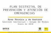 PLAN DISTRITAL DE PREVENCIÓN Y ATENCIÓN DE EMERGENCIAS Área Técnica y de Gestión Gestión Sectorial - Grupo de Redes Enero de 2010.