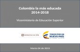 Colombia la más educada 2014-2018 Viceministerio de Educación Superior Marzo 04 de 2015.
