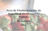 Acta de Modernización de Seguridad de Alimentos (FSMA) Resumen USA.