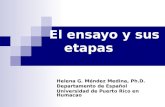 El ensayo y sus etapas Helena G. Méndez Medina, Ph.D. Departamento de Español Universidad de Puerto Rico en Humacao.