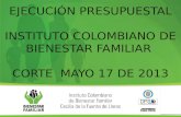 EJECUCIÓN PRESUPUESTAL INSTITUTO COLOMBIANO DE BIENESTAR FAMILIAR CORTE MAYO 17 DE 2013.