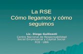 La RSE Cómo llegamos y cómo seguimos Lic. Diego Guilisasti Centro Nacional de Responsabilidad Social Empresarial y Capital Social FCE - UBA.