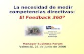 Manager Business Forum Valencia, 21 de junio de 2006 La necesidad de medir competencias directivas: El Feedback 360º EXPERTOS COACHING ON LINE Mariano.