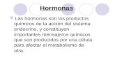 Hormonas Las hormonas son los productos químicos de la acción del sistema endocrino, y constituyen importantes mensajeros químicos que son producidos por.