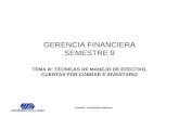 Profesor: José Alberto Martínez GERENCIA FINANCIERA SEMESTRE 9 TEMA III: TECNICAS DE MANEJO DE EFECTIVO, CUENTAS POR COBRAR E INVENTARIO.