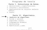 A.E.D. 1 Tema 1. Análisis de algoritmos. Programa de teoría Parte I. Estructuras de Datos. 1. Abstracciones y especificaciones. 2. Conjuntos y diccionarios.