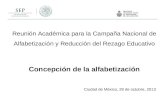 Reunión Académica para la Campaña Nacional de Alfabetización y Reducción del Rezago Educativo Concepción de la alfabetización Ciudad de México, 28 de octubre,