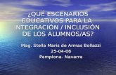 ¿QUÉ ESCENARIOS EDUCATIVOS PARA LA INTEGRACIÓN / INCLUSIÓN DE LOS ALUMNOS/AS? Mag. Stella Maris de Armas Bollazzi 25-04-06 Pamplona- Navarra.