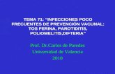 TEMA 71: “INFECCIONES POCO FRECUENTES DE PREVENCIÓN VACUNAL: TOS FERINA, PAROTIDITIS, POLIOMELITIS,DIFTERIA” Prof. Dr.Carlos de Paredes Universidad de.