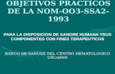 OBJETIVOS PRACTICOS DE LA NOM-OO3-SSA2-1993 PARA LA DISPOSICION DE SANGRE HUMANA YSUS COMPONENTES CON FINES TERAPEUTICOS BANCO DE SANGRE DEL CENTRO HEMATOLOGICO.