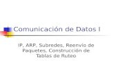 Comunicación de Datos I IP, ARP, Subredes, Reenvío de Paquetes, Construcción de Tablas de Ruteo.