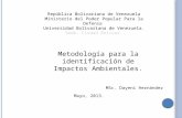 Metodología para la identificación de Impactos Ambientales. Mayo, 2013. MSc. Dayeni Hernández.