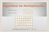 Algoritmo de Multiplicación 0111110101110000 MULTIPLICANDO MULTIPLICADOR Multiplicación Entera de 7 * 13 = 91 X 0111011101011011.