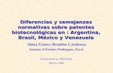 Diferencias y semejanzas normativas sobre patentes biotecnológicas en : Argentina, Brasil, México y Venezuela Alma Eunice Rendón Cárdenas Institut d’Etudes.