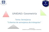UNIDAD: Geometría Tema: Semejanza “Criterios de semejanza de triángulos” Macarena Fica Estudiante en práctica de Pedagogía en Matemática.