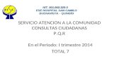 SERVICIO ATENCION A LA COMUNIDAD CONSULTAS CIUDADANAS P.Q.R En el Periodo: I trimestre 2014 TOTAL 7.