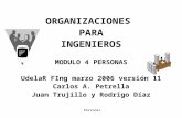 Personas ORGANIZACIONES PARA INGENIEROS MODULO 4 PERSONAS UdelaR FIng marzo 2006 versión 11 Carlos A. Petrella Juan Trujillo y Rodrigo Díaz.