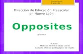 Pronunciación [ opozits ] opuestos Autora: Maestra Thelma Salas Cantú Asesora técnico pedagógico de inglés Dirección de Educación Preescolar en Nuevo León.