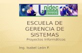 Proyectos Informáticos Ing. Isabel León P.  Final carrera  Planos y especificaciones  Forma de organizar el trabajo  “Un proyecto es un esfuerzo.