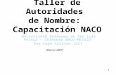 1 Taller de Autoridades de Nombre: Capacitación NACO Universidad Autónoma de San Luis Potosí – Chimenea NACO-MEXICO Ana Lupe Cristán (LC) Marzo 2007.