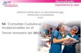 SERVICIO ATENCION A LA COMUNIDADA SAC CONSULTAS CIUDADANAS P.Q.R 56 Consultas Ciudadanas recepcionadas en el Tercer trimestre del 2013.