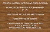 ESCUELA NORMAL PARTICULAR CINCO DE MAYO LICENCIATURA EN EDUCACION PRIMARIA 2° «A» PROFESORA: LETICIA MOLINA CHAMIZO INTEGRANTES DE EQUIPO: CARLOS MANUEL.