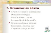 7. Organización básica Grupo coordinador internacional Dirección estratégica Unificación de criterios Intercambio de información Grupo coordinador nacional.