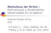 Nebulosa de Orión : Estructuras y fenómenos observados en el óptico O’Dell, C., 2001, ARA&A, 39, 99 Bally, J. et al, 2000, AJ, 119, 2919 Roberto Muñoz.