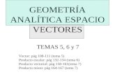 GEOMETRÍA ANALÍTICA ESPACIO VECTORES TEMAS 5, 6 y 7 Vector: pág 108-111 (tema 5) Producto escalar: pág 132-134 (tema 6) Producto vectorial: pág 158-161(tema.