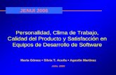 Personalidad, Clima de Trabajo, Calidad del Producto y Satisfacción en Equipos de Desarrollo de Software Marta Gómez  Silvia T. Acuña  Agustín Martínez.