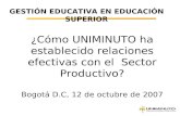 ¿Cómo UNIMINUTO ha establecido relaciones efectivas con el Sector Productivo? Bogotá D.C, 12 de octubre de 2007 GESTIÓN EDUCATIVA EN EDUCACIÓN SUPERIOR.