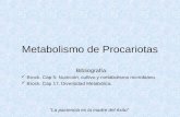 Metabolismo de Procariotas Bibliografía : Brock. Cap 5. Nutrición, cultivo y metabolismo microbiano. Brock. Cap 17. Diversidad Metabólica. “La paciencia.