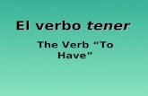 El verbo tener The Verb “To Have”. Las formas SingularPlural Yo tengoNosotros(as) tenemos Tú tienes Él tieneEllos tienen Ella tieneEllas tienen Usted.