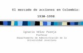 El mercado de acciones en Colombia: 1930-1998 Ignacio Vélez Pareja Profesor Departamento de Administración de la Universidad Javeriana.