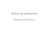 Raíces de polinomios Programación Numérica. Definición Un polinomio de grado n es una expresión de la forma: P(x) = a n x n + a n-1 x n-1 +... +a 1 x.