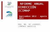 INFORME ANUAL DIRECCIÓN ICIMAP DRA. MA. DE LOURDES JIMÉNEZ BADILLO Septiembre 2013 - agosto 2014.