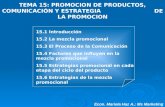 TEMA 15: PROMOCION DE PRODUCTOS, COMUNICACIÓN Y ESTRATEGIA DE LA PROMOCION 15.1 Introducción 15.2 La mezcla promocional 15.3 El Proceso de la Comunicación.