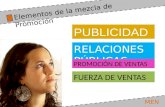 Elementos de la mezcla de Promoción PUBLICIDAD RELACIONES PÚBLICAS PROMOCIÓN DE VENTAS FUERZA DE VENTAS MENU.