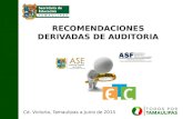 Cd. Victoria, Tamaulipas a Junio de 2015 RECOMENDACIONES DERIVADAS DE AUDITORIA.