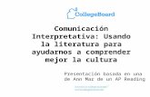 Comunicación Interpretativa: Usando la literatura para ayudarnos a comprender mejor la cultura Presentación basada en una de Ann Mar de un AP Reading.