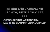 SUPERINTENDENCIA DE BANCA, SEGUROS Y AFP SBS. CURSO: AUDITORIA FINANCIERA MAG CPCC BENJAMIN VILCA CORNEJO.